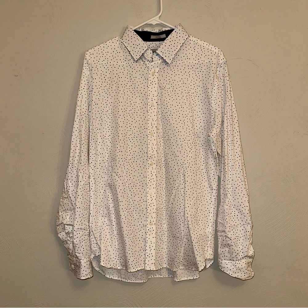 Express Fitted White with Blue and Black Playing Card Pips Print Cotton Shirt